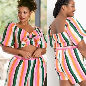 NWT Eloquii Crop Top Striped Linen